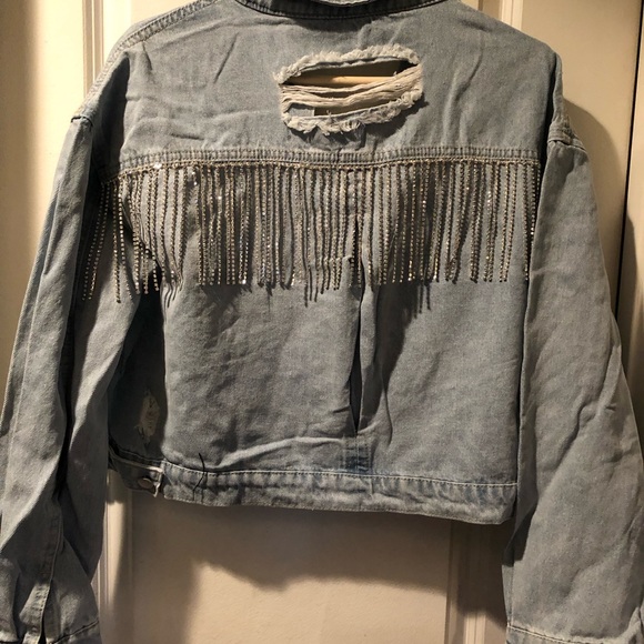 Short Jean Jacket with Rhinestones in the Back Size XL New - Picture 4 of 6